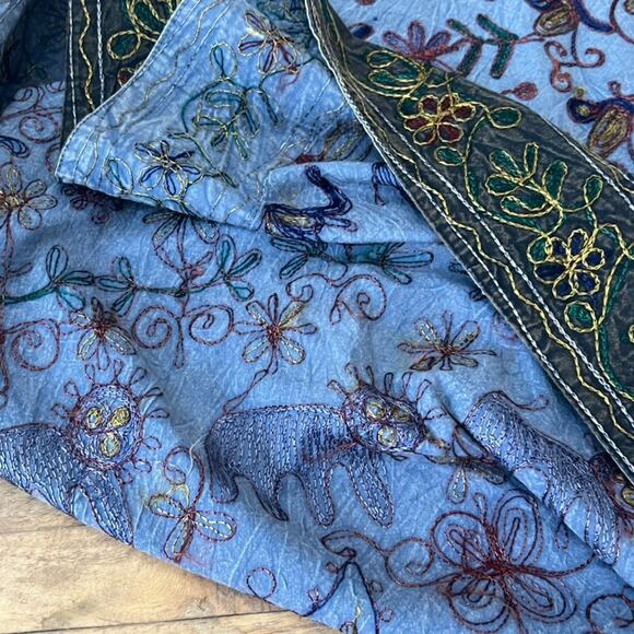 Vintage Uzbek Embroidery Suzani Bed Cover Table Cloth Throw 86"x104" Floral - Picture 6 of 11